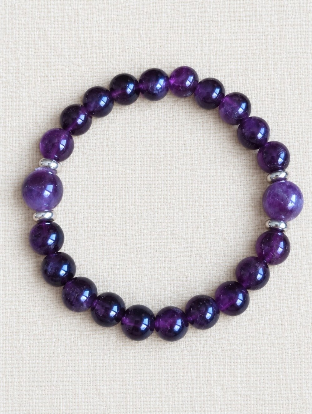 Amethyst Beads Stretch Bracelet - Hand Crafted